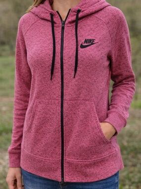 Nike Women's Heather Pink Full-Zip Hoodie with Black Logo